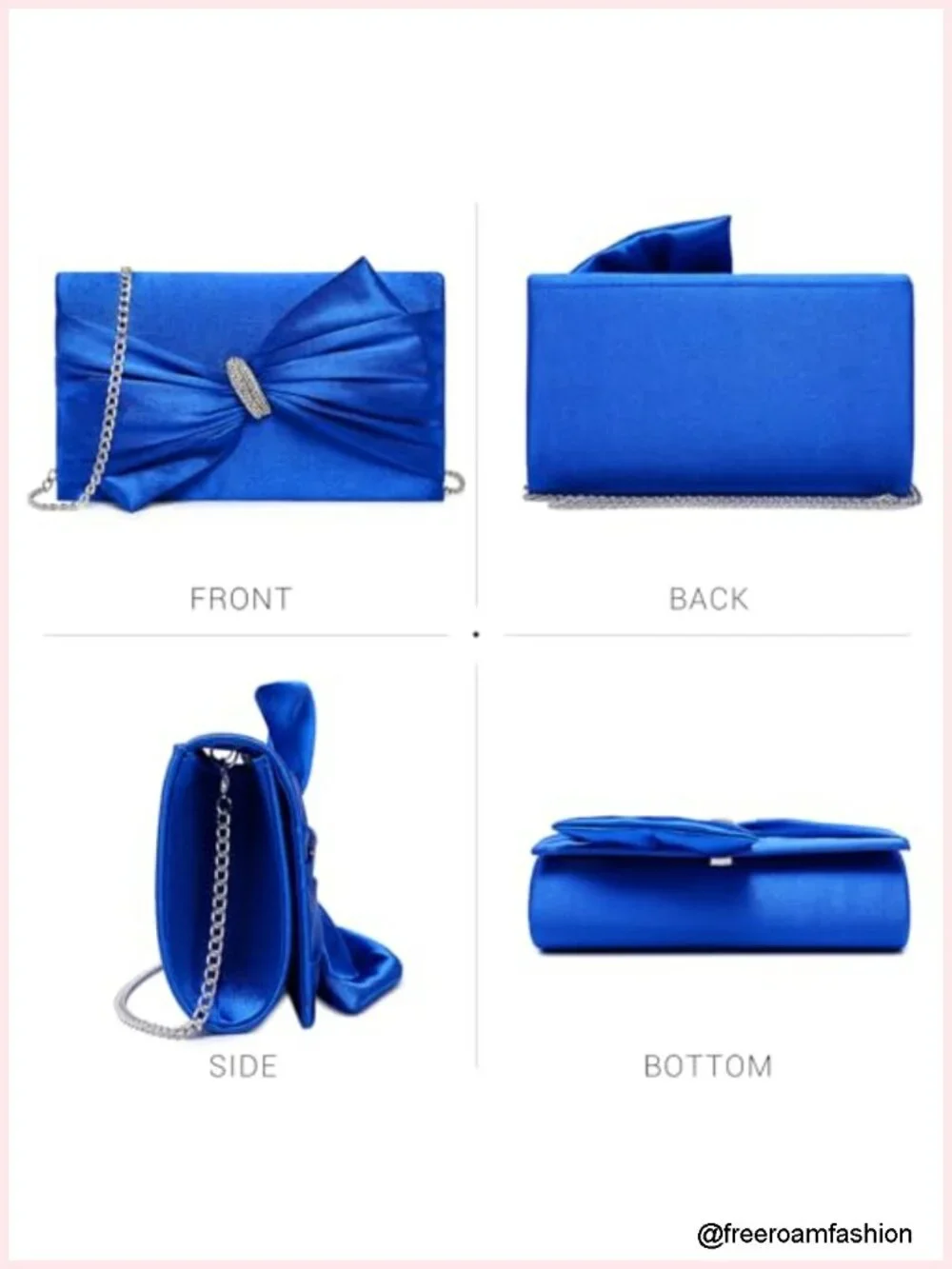 Satin Bow Flap Evening Bag Rhinestone Clutch Purse with Chain Strap
